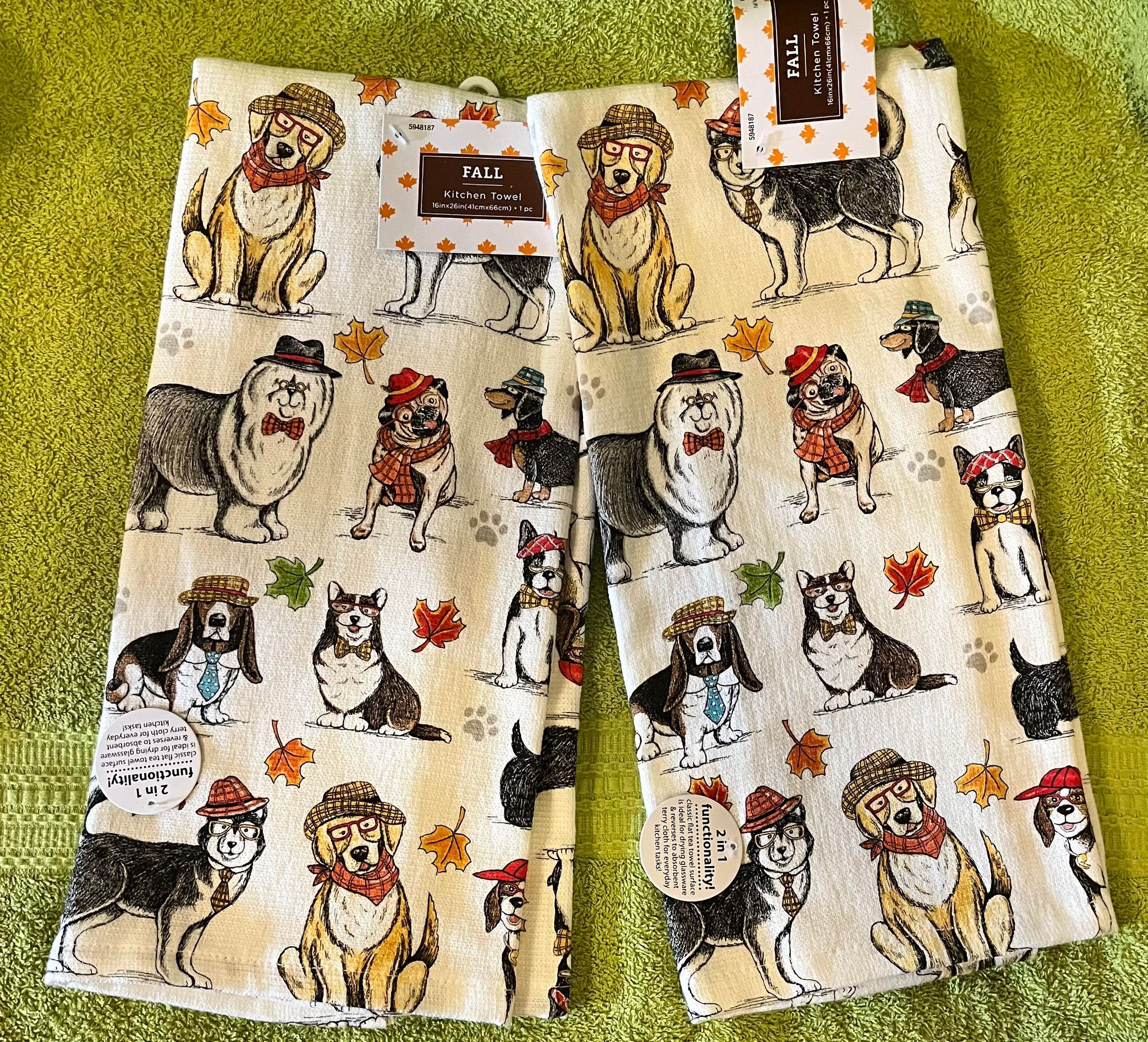 Image of Set of Fall Dish Towels with husky